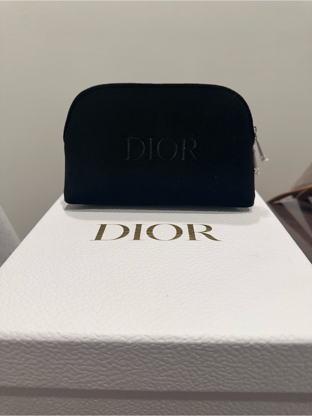 Dior Black Velvet Embossed Logo Pouch